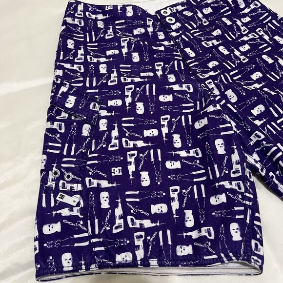 DC Shoes Skate Surf Purple White Snap Button Swim Trunks Board Shorts 32 Act. 30 - Picture 10 of 13